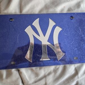 Blue License Plate with Silver Emblem